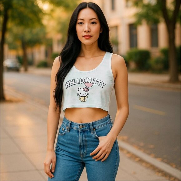 NGOrder Hello Kitty Balloon Tie Dye Cropped Tank Top w/ Raw Edge Hem – S - Picture 3 of 3